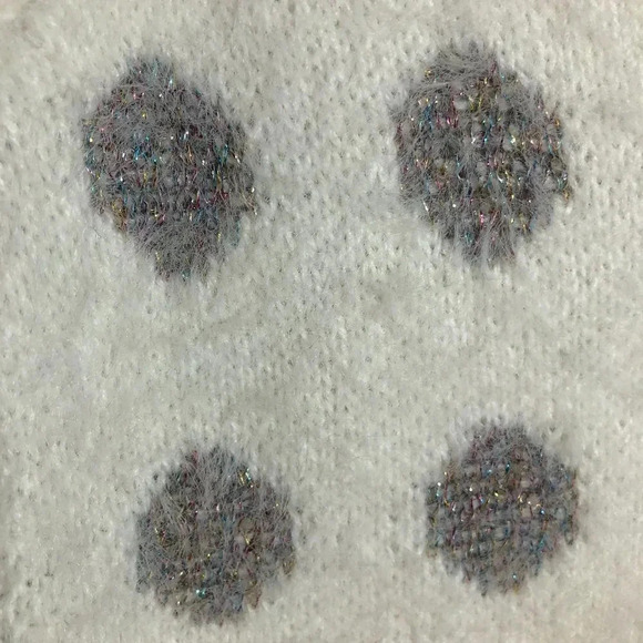 Modcloth Off White & Gray Metallic Fuzzy Polka Dot Sweater, Size Small - Picture 5 of 8